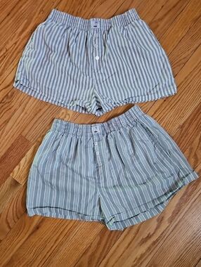 Striped Boxer Shorts with Elastic Waist - Light Grey & White